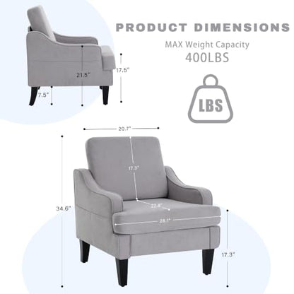 Mid-Century Accent Chair, Comfy Arm Chair Upholstered Living Room Chair for Bedroom, Fabric Reading Chair with Wood Legs for Apartment, Waiting Room, Vanity Room (Gray) - color: Grey