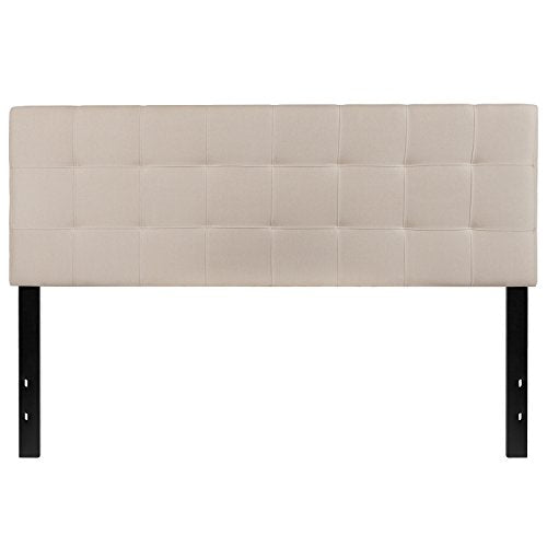 EMMA + OLIVER Beige Queen Quilted Tufted Headboard | Adjustable Bed Rail Slots, Fabric Upholstered - color: Beige, size: Queen