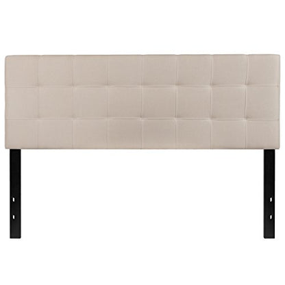 EMMA + OLIVER Beige Queen Quilted Tufted Headboard | Adjustable Bed Rail Slots, Fabric Upholstered - color: Beige, size: Queen