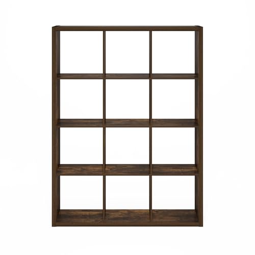 Furinno Cubicle Book Shelf, 12-Cube Bookshelf, Extra Thick Frame Reversible Bookcase with Open Back, 14.6" x 44" x 58", for Living Room, Bedroom, Home Office, Amber Pine - color: Amber Pine, size: 12-Cube