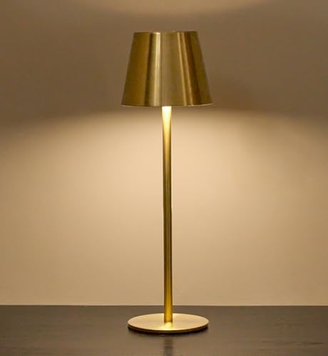 Cordless Table Lamp, Portable Battery Operated Lamp with 3 Color Temps and Stepless Dimming, Rechargeable Table Lamp for Dinner, Desk, Cafe, Outdoor (Brushed Gold) - color: Brushed Gold, size: 1 Pack
