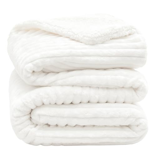 INFIIXSO Striped Sherpa Throw Blanket for Couch, Warm Plush, White, 104x90 | Super Soft Thick Warm Striped Sherpa Blanket for Bed Sofa, Cozy Plush Fluffy Throw Gift for Women, Room Decor, All Season Use - color: Off White, size: King(104"x90")