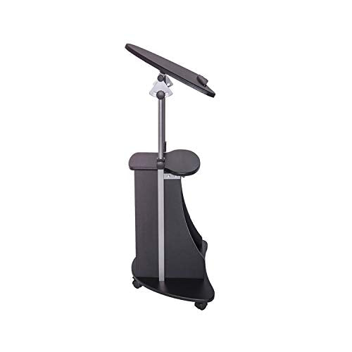 Techni Mobili Adjustable Height Rolling Laptop Cart with Storage, Black | Adjustable height rolling laptop cart with storage, open shelf, wheels, sit‑to‑stand ideal for podium office medical use - color: Black