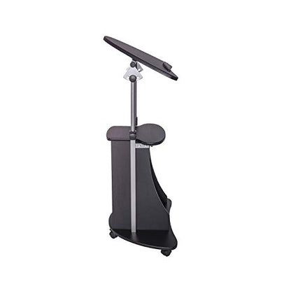 Techni Mobili Adjustable Height Rolling Laptop Cart with Storage, Black | Adjustable height rolling laptop cart with storage, open shelf, wheels, sit‑to‑stand ideal for podium office medical use - color: Black