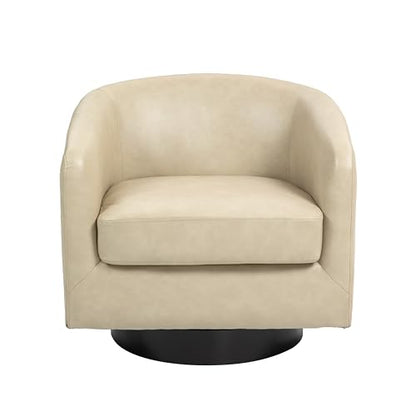 Swivel Accent Chair, PU Leather Upholstered Barrel Club Chair, Cream | Modern Round Armchair | Comfy Reading Seat with Removable Cushion | For Living Room, Bedroom, Office - color: Cream