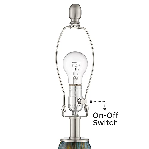 29 1/2" Tall Table Lamps Set of 2 Azure Glass Blue with Smart Sockets | Colors May Vary. Brown Modern Living Room Bedroom Bedside Nightstand House Office Home Family White Shade end - color: Blue Brown - Smart Sockets Included