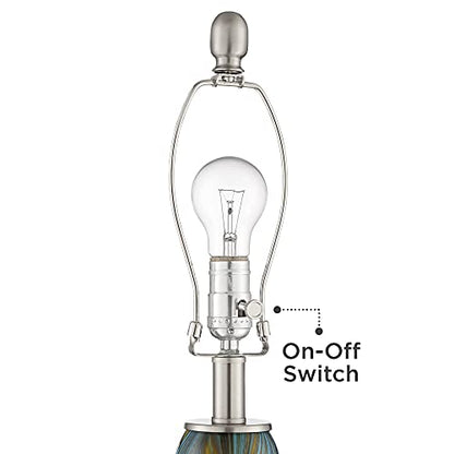 29 1/2" Tall Table Lamps Set of 2 Azure Glass Blue with Smart Sockets | Colors May Vary. Brown Modern Living Room Bedroom Bedside Nightstand House Office Home Family White Shade end - color: Blue Brown - Smart Sockets Included