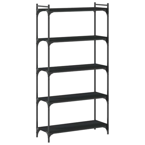 5-Tier Industrial Bookcase, 60.6 Inch Tall Bookshelf with Height Adjustable Shelves and Metal Frame, Matte Black Engineered Wood Shelving Unit for Living Room and Office - color: Black, size: 5-Tier