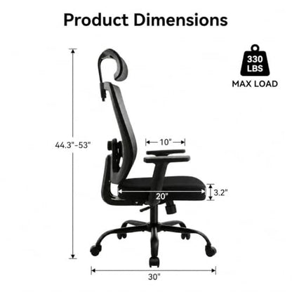 Ergonomic Office Chair, 330LBS Computer Chairs High Back with Adjustable Lumbar Support, Breathable Mesh Desk Chair Ergonomic with Thickened Cushion, Comfy Home Office Desk Chair, Black - color: Black