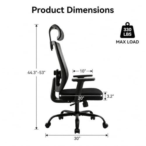 Ergonomic Office Chair, 330LBS Computer Chairs High Back with Adjustable Lumbar Support, Breathable Mesh Desk Chair Ergonomic with Thickened Cushion, Comfy Home Office Desk Chair, Black - color: Black
