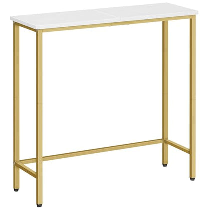 HOOBRO Narrow Console Table, 29.5" Small Entryway Table, Thin Sofa Table, Side Table, Display Table, for Hallway, Bedroom, Living Room, Foyer, White and Gold DW75XG01 - color: White + Gold
