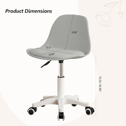 Small Desk Chair Cute, Swivel Armless Task Chair with Soft Padded Cushion, Height Adjustable Home Office Desk Chair with Back for Adult, Study Room, Vanity, Office Work - color: Grey, size: M-Set of 2