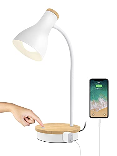 LALISU Metal Desk Lamp Wireless Charging Table Lamp Touch Reading Lights Arc Desk Lamps for Bedroom, 3 Way Dimmable Bedside Lamp with USB Charging Ports Lamp for Study Room and Office (Touch-White) - color: Touch-White