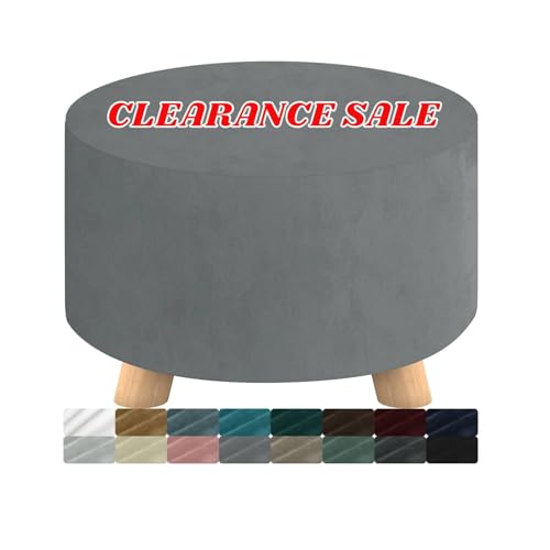MAXIJIN Velvet Ottoman Cover - Round Slipcover Washable Foot Stool Cover Thick Storage Footrest Protector with Elastic Bottom (Large, Light Grey) - color: Light Grey, size: 20"D x 20"W x 16"H