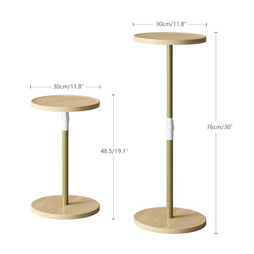 Adjustable Round Side Table, Pedestal Drink Table for Small Spaces | Small End Table, Tall Round Nightstand for Living Room Bedroom Natural ET-010YW - color: Natural