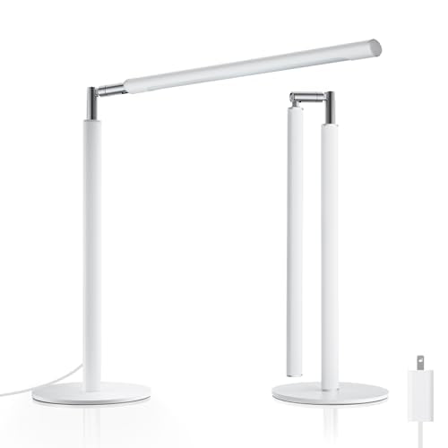 White LED Desk Lamp - Foldable Industrial Desk Light for Home Office, 15W Dimmable Table Lamp for Reading with Base, 4 Color Temps, 16" Eye Caring Metal Desktop Task Lamp for College Dorm Study - color: White