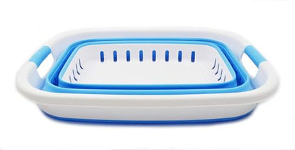SAMMART 37L (9.77 gallon) Collapsible Plastic Laundry Basket - Foldable Pop Up Storage Container/Organizer - Space Saving Hamper/Basket (1, White/Marine Blue) - color: White/Marine Blue