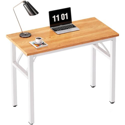 Need Folding Computer Desk - 31.5 Inch Foldable Office Writing Work Study Kids Student Teacher Home Bedroom Table for Small Space, Teak White | No-Assembly, Sturdy Foldable Desk for Home Office, Bedroom, Dorm Room, Student Study, Collapsible, Compact, Eas