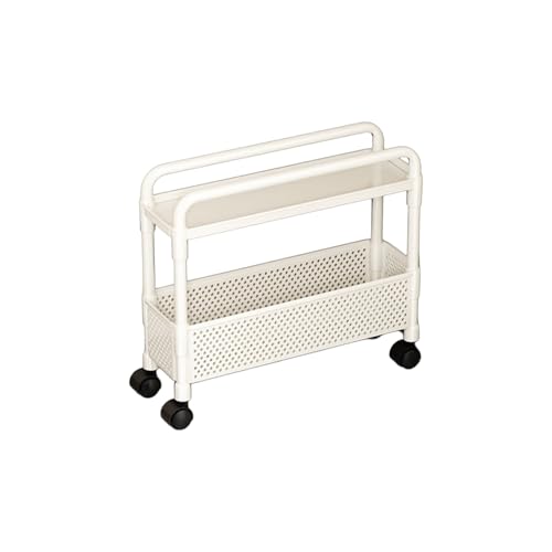 2-Tier Rolling Storage Cart with Wheels, Slim Plastic Organizer Rack for Kitchen, Bedroom, and Bathroom, 15.74x5.12x16.54in (White) - color: White
