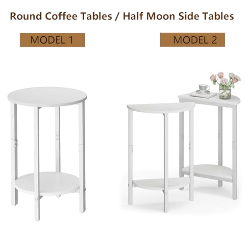 Side Table, Small Round End Table, Set of 2 Half Round Side Table Half Moon Tables, Circle Table Small Round Coffee Table for Living Room, Thin Accent Sofa Table Narrow Entryway Tables, White - color: White