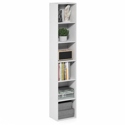 Furinno LUDER 6-Tier Narrow Book Shelf, Slim Bookshelf, White | 9.4 x 12.1 x 63.3, Open Shelf, Standing Bookcase, for Home Office, Living Room, Bedroom - color: White, size: 6-Tier, 12W