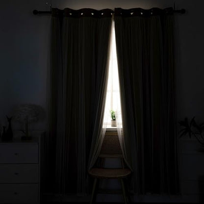 INLINAS Blackout Curtains with Sheer Overlay, Gold, 52x108 Inches | Grommet Top Double Layer Curtains for Bedroom and Living Room Thermal Reduction Light Blocking and Energy Saving, Set of 2 - color: Gold, size: 52"W x 108"L (Pack of 2)