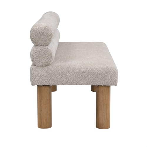 GDFStudio Upholstered Boucle Dining Bench with Backrest Farmhouse Entryway Bench with Rubber Wood Legs Long Indoor Bench for Bedroom Living Room End of Bed Dining Room Seating, Light Grey - color: Light Grey