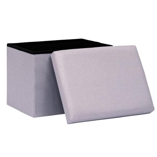 PINPLUS Flat Top Folding Linen Storage Ottoman 16.5", 36L Collapsible Storage Cube with Lid, 250 lbs Load Capacity, Fabric Foot Rest Seat for Living Room, Bedroom, Closet,Light Purple - color: Light Purple