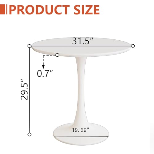 HRVEOCEI 31.5" Tulip Table, Small Round Dining Table with Thickened Tabletop & Metal Pedestal, Bistro Tables for Small Spaces Kitchen Dining Room Living Room (White) - color: White