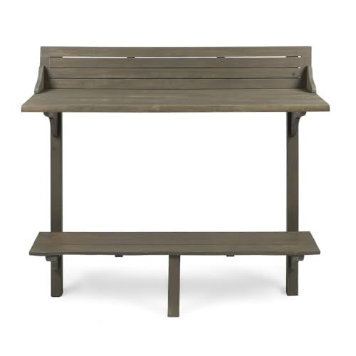 Lekit Balcony Bar Table for Railings, Acacia Wood, Gray, Space-Saving | Acacia Wood Construction, Footrest Bar Comfort, Slim Long Surface, Casual Coffee Setup, Small Patio Friendly