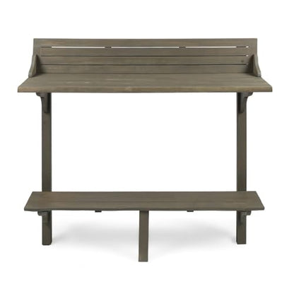 Lekit Balcony Bar Table for Railings, Acacia Wood, Gray, Space-Saving | Acacia Wood Construction, Footrest Bar Comfort, Slim Long Surface, Casual Coffee Setup, Small Patio Friendly