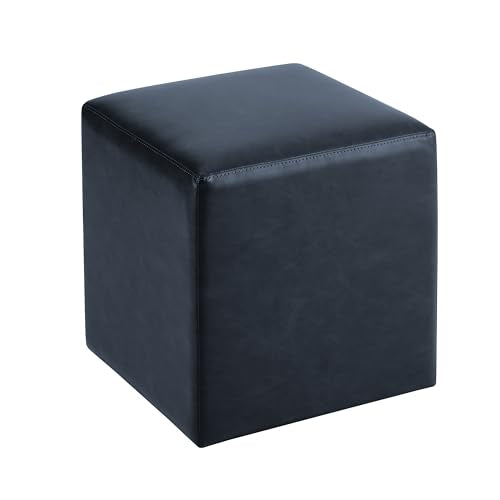 Studio Living® 18” Warren Ottoman Square Faux Leather Bench, Stationary Ottomans, Backless Chair, Footrest for Living Room, Footstool Office, Bedroom, Padded Seat, Navy Blue - color: Navy