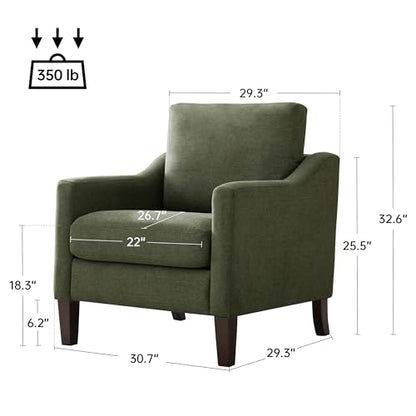 VKNOW Accent Chairs, Living Room Chairs with Wood Legs, Green | Mid Century Armchair, Flexible Cushion, No Tool Assembly, Removable Cushion, Upholstered Single Sofa For Living Room, Bedroom - color: Green