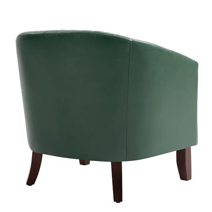 Faux Leather Accent Chair, Modern Barrel Club Chair, Green | Comfy Upholstered Armchair for Living Room, Round Club Chair Single Sofa Bedroom Reading Seat | 26"D*29"W*29"H - color: Green