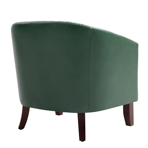 Faux Leather Accent Chair, Modern Barrel Club Chair, Green | Comfy Upholstered Armchair for Living Room, Round Club Chair Single Sofa Bedroom Reading Seat | 26"D*29"W*29"H - color: Green