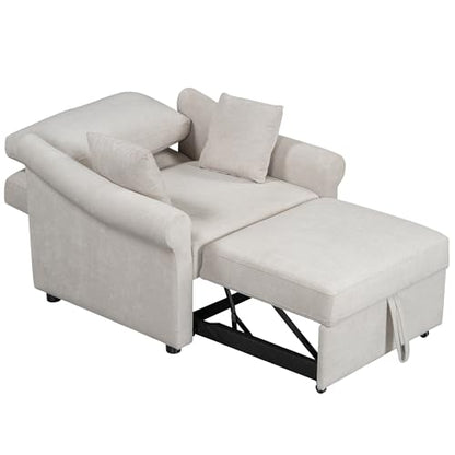 JIVOIT Convertible Sleeper Chair with Adjustable Backrest, 3-in-1 Sleeper Chair with Metal Frame, 3 in 1 Lounger Chair Turns Into Bed, Chenille Fabric Single Bed for Living Room (Beige,315) - color: Beige,315