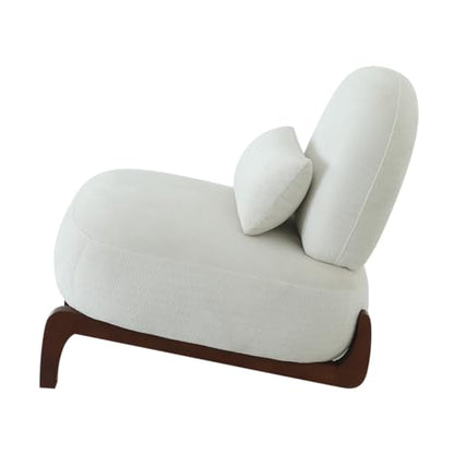 White Velvet Slippers Chair with Solid Wooden Legs, Low Profile Design | Cute Armless Accent Chair with Soft Cushion, Comfy Upholstered Side Chairs for Living Room, Bedroom, Balcony or Reading Room - color: White