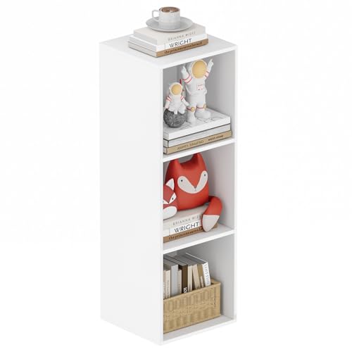Book Shelf, Wooden Cube Storage Organizer with 11" Open Cubes, Stackable Modular Bookcase for Room Divider Storage, 3 Tier Bookshelf for Living Room, Bedroom, Office (White, 3-Cube) - color: White, size: 3-Cube