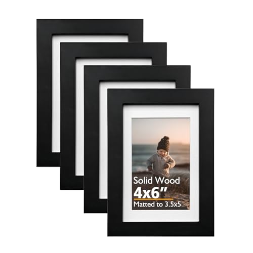 4x6 Frame Black, Solid Wood 4 x 6 Picture Frame with Acrylic Plexiglass for 3.5x5 with Mat, Tabletop and Wall Display Photo Frames 4x6 Black, 4 Pack - color: Black, size: 4x6