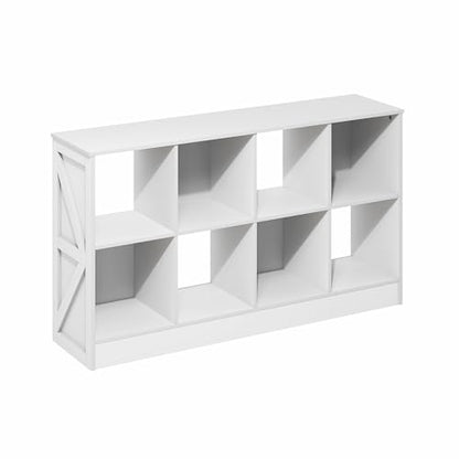 Furinno Jensen Book Shelf, 8-Cube Farmhouse Bookshelf, Display Bookcase, 11.8 x 47.6 x 26.8, for Living Room, Bedroom, Home Office, White - color: White, size: 8-Cube Farmhouse