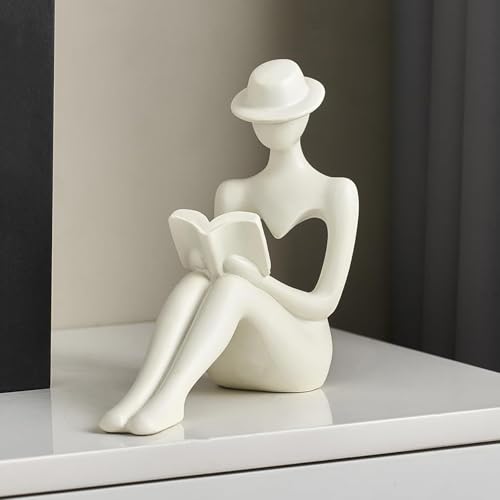 Lady Reading Statue Figurine, Home Decor Female Sculpture Accent for Shelves, Statue Gifts for Wife, Mom and Daughter