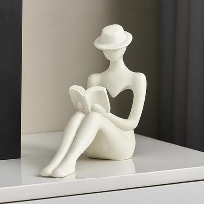 Lady Reading Statue Figurine, Home Decor Female Sculpture Accent for Shelves, Statue Gifts for Wife, Mom and Daughter