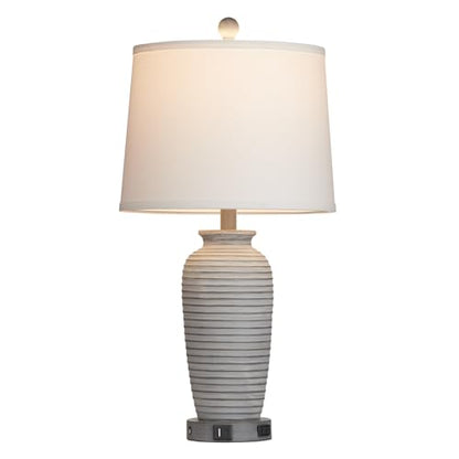 CINSARY 25" Farmhouse Jar Table Lamps Set of 2, 3 Way Touch Control Rustic Bedside Lamps with USB A+C Ports & AC Outlet, Pot Nightstand Lamps for Bedroom Living Room (LED Bulbs Included) - color: Grey-white