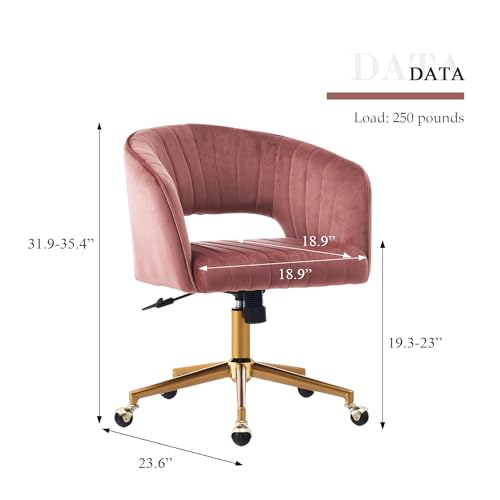 Eifizek Velvet Office Desk Chair, Modern Adjustable Home Desk Chair with Wheels, Swivel Vanity Chair for Bedroom, Office, Vanity Study (Bean Paste Red) - color: Bean Paste Red