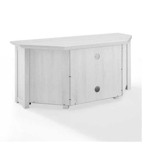 Pemberly Row Modern Rustic Wood Corner TV Stand, 48 in, Whitewash Finish, Fits TVs Up to 50 in, Adjustable Shelving, Cable Management, Antique Brass Hardware, MDF Construction, Living Room - color: Whitewash