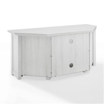 Pemberly Row Modern Rustic Wood Corner TV Stand, 48 in, Whitewash Finish, Fits TVs Up to 50 in, Adjustable Shelving, Cable Management, Antique Brass Hardware, MDF Construction, Living Room - color: Whitewash