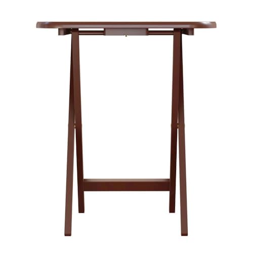 Furnifact Walnut Snack Table Set – Folding TV Trays with Stand for Dining, Working, and Serving – Space-Saving Table Trays for Any Living Room