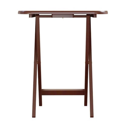 Furnifact Walnut Snack Table Set – Folding TV Trays with Stand for Dining, Working, and Serving – Space-Saving Table Trays for Any Living Room