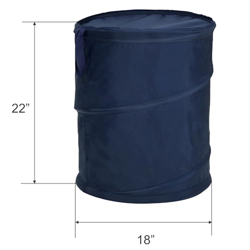 Pop-up Laundry Hamper, Navy Blue, Polyester Taffeta with Spiral Steel Frame, Foldable with Zippered Lid