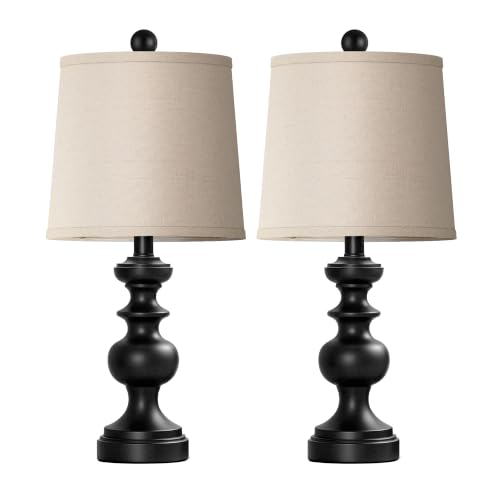Farmhouse Table Lamp Set of 2, Rustic Table Lamps for Living Room Bedroom, 22" Mid Century Modern Desk Lamp Bedside Nightstand Lamps with Linen Tapered Drum Shades, Matte Black - color: Matte Black